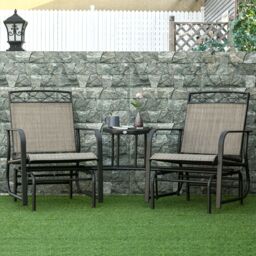 OUTSUNNY 2-Person Outdoor Glider Rocker Chair with Center Table for Backyard in Brown - thumbnail 1