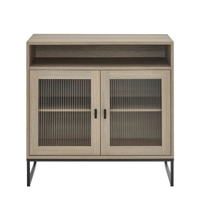 Melody Maison Two Door Reeded Glass Display Cabinet - Hesley Nordic Wood Range in Brown - image 1