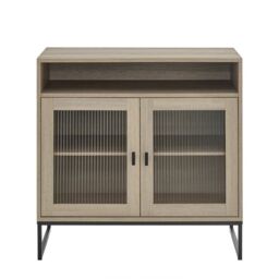 Melody Maison Two Door Reeded Glass Display Cabinet - Hesley Nordic Wood Range in Brown - thumbnail 1