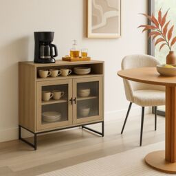 Melody Maison Two Door Reeded Glass Display Cabinet - Hesley Nordic Wood Range in Brown - thumbnail 6