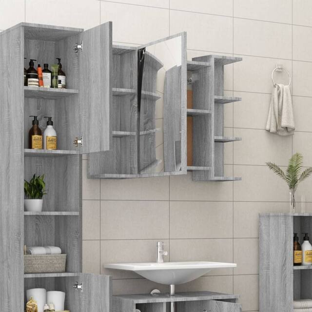Berkfield Home Modern Bathroom Mirror Cabinet Grey Sonoma 80x20.5x64cm Engineere - Size: 80x20.5x64 cm - image 1