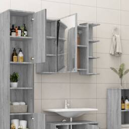 Berkfield Home Modern Bathroom Mirror Cabinet Grey Sonoma 80x20.5x64cm Engineere - Size: 80x20.5x64 cm - thumbnail 1