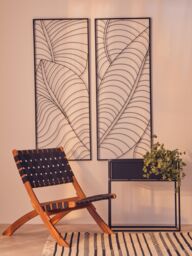 Orsina Small Black Metal Wall Art for Living Room, Botanical Design Metal Leaf Wall Decor, Modern Wall Art Accessory - thumbnail 2