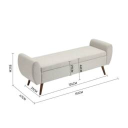 EONLION 151cm Linen Ottoman Storage Box Pouffe Seat Stool in Beige - Size: 100 cm - thumbnail 2