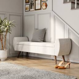 EONLION 151cm Linen Ottoman Storage Box Pouffe Seat Stool in Beige - Size: 100 cm - thumbnail 4