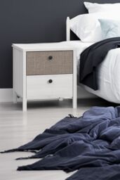 FWStyle 2 Drawer Bedside Table Whitewash Oak & Linen Finish in White - thumbnail 1