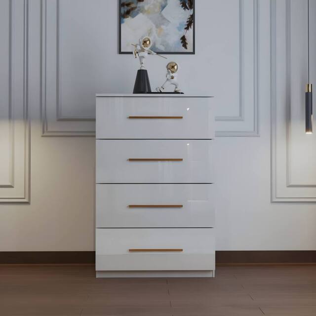 MN Furniture High Gloss 4 Drawer Chest of Drawers Storage Unit with Handles White - image 1