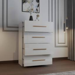 MN Furniture High Gloss 4 Drawer Chest of Drawers Storage Unit with Handles White - thumbnail 2