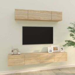 Berkfield Home 4 Piece TV Cabinet Set Sonoma Oak Engineered Wood in Brown - thumbnail 1