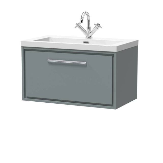 Balterley Bathroom 1 Soft-Close Drawer Wall Hung Fireclay Basin, Grey, 800mm in Grey - image 1
