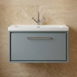 Balterley Bathroom 1 Soft-Close Drawer Wall Hung Fireclay Basin, Grey, 800mm in Grey - thumbnail 3