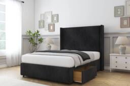 "Sloomy Stratford Naples Divan Base 2 Drawers 54"" Headboard & 12"" Footboard in Black - Size: Double" - thumbnail 4