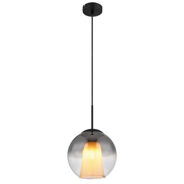 Netlighting Barry 25cm Dome Pendant Matt Black Ball Smoke Glass Shade 1x E27 - image 1