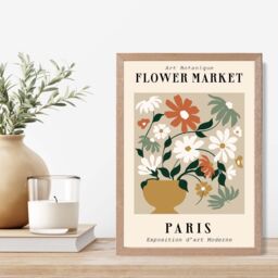 ARTZE Paris Beige & Green Flower Market Exhibition Framed Print SIZE: A3 with Oak Frame - Size: A4 - thumbnail 2