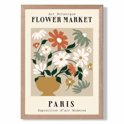 ARTZE Paris Beige & Green Flower Market Exhibition Framed Print SIZE: A3 with Oak Frame - Size: A4 - thumbnail 1
