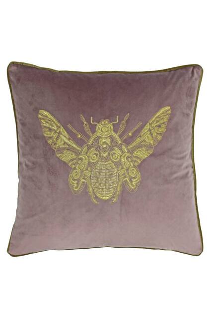Paoletti Cerana Embroidered Bee Velvet Cushion in Dark Pink - Size: 50 cm x 50 cm - image 1