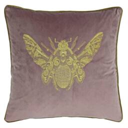 Paoletti Cerana Embroidered Bee Velvet Cushion in Dark Pink - Size: 50 cm x 50 cm - thumbnail 2