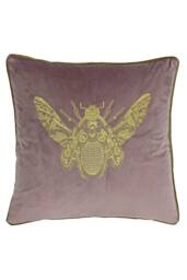 Paoletti Cerana Embroidered Bee Velvet Cushion in Dark Pink - Size: 50 cm x 50 cm - thumbnail 1