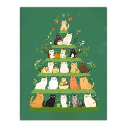 "Artery8 Cat Lover Pet Breed Pyramid Cute Cartoon Style Wall Art Print in Green - Size: W24"" x H32""" - thumbnail 1