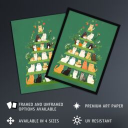 "Artery8 Cat Lover Pet Breed Pyramid Cute Cartoon Style Wall Art Print in Green - Size: W24"" x H32""" - thumbnail 2