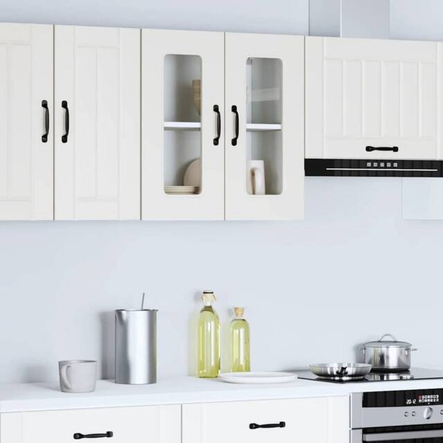 Berkfield Home Kitchen Wall Cabinet with Glass Door Kalmar White Engineered Wood - image 1