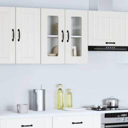 Berkfield Home Kitchen Wall Cabinet with Glass Door Kalmar White Engineered Wood - thumbnail 1