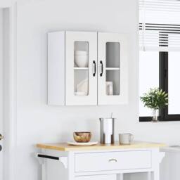 Berkfield Home Kitchen Wall Cabinet with Glass Door Kalmar White Engineered Wood - thumbnail 4
