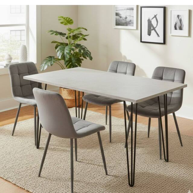 KOSY KOALA Dining Table With 4 Chairs Modern Grey Dining Table Set With 4 Grey Velvet Chairs Dining Room Furniture - image 1