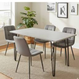 KOSY KOALA Dining Table With 4 Chairs Modern Grey Dining Table Set With 4 Grey Velvet Chairs Dining Room Furniture - thumbnail 1
