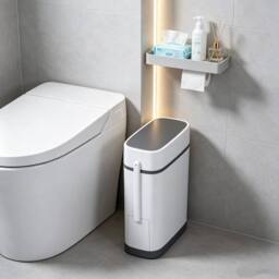 Kelvenix Slim Bathroom Trash Can with Hidden Toilet Brush Set in White - Size: 0.6m2 - thumbnail 4