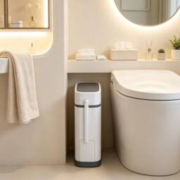 Kelvenix Slim Bathroom Trash Can with Hidden Toilet Brush Set in White - Size: 0.6m2 - thumbnail 5
