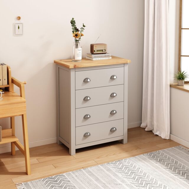 Cabinet Bits Argenta 4 Drawer Chest of Drawers Chrome Cup Handle in Light Grey - image 1