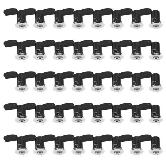 First Choice Lighting Set of 40 - Chrome IP65 Bathroom Recessed Fire Rated Downlights in Silver