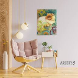 "Artery8 Persian Cat With Floral Pattern Canvas Wall Art Print - Size: W18"" x H24""" - thumbnail 3