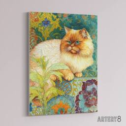 "Artery8 Persian Cat With Floral Pattern Canvas Wall Art Print - Size: W18"" x H24""" - thumbnail 2