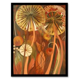 "Artery8 Autumnal Wildflower Garden Dandelions Painting Framed Art Print in Orange - Size: W12"" x H16""" - thumbnail 1