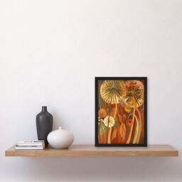 "Artery8 Autumnal Wildflower Garden Dandelions Painting Framed Art Print in Orange - Size: W12"" x H16""" - thumbnail 4