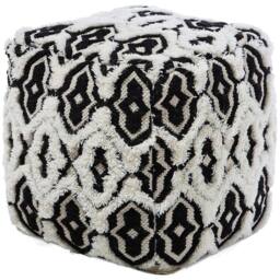 Wyld and Coco Boho Wool-Cotton Pouffe 45 x 45 cm Black and White - thumbnail 2