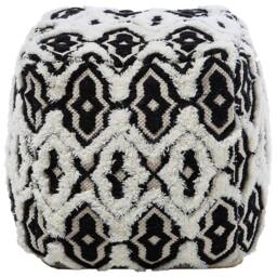 Wyld and Coco Boho Wool-Cotton Pouffe 45 x 45 cm Black and White - thumbnail 4
