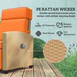 OUTSUNNY Rattan Garden Recliner Sun Lounger w/ Flip Table, Khaki/Orange in Orange - thumbnail 6