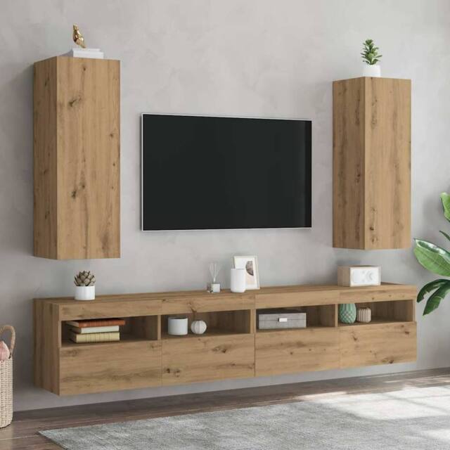 Berkfield Home TV Cabinets 2 pcs Artisan Oak 30.5x30x90 cm Engineered Wood in Brown - image 1