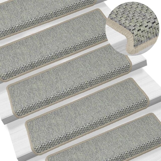 Berkfield Home Stair Mats Self-adhesive Sisal-Look 15 pcs 65x21x4 cm Grey - Size: Medium - image 1