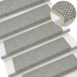 Berkfield Home Stair Mats Self-adhesive Sisal-Look 15 pcs 65x21x4 cm Grey - Size: Medium - thumbnail 1