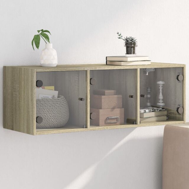 Berkfield Home Wall Cabinet with Glass Doors Sonoma Oak 102x37x35 cm in Brown - Size: 102 x 37 x 35 cm - image 1