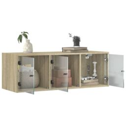 Berkfield Home Wall Cabinet with Glass Doors Sonoma Oak 102x37x35 cm in Brown - Size: 102 x 37 x 35 cm - thumbnail 5