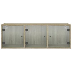 Berkfield Home Wall Cabinet with Glass Doors Sonoma Oak 102x37x35 cm in Brown - Size: 102 x 37 x 35 cm - thumbnail 6