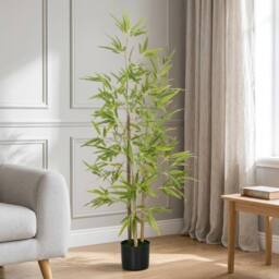 STILVORA Artificial Bamboo Tree 120 cm with Pot in Green - thumbnail 1