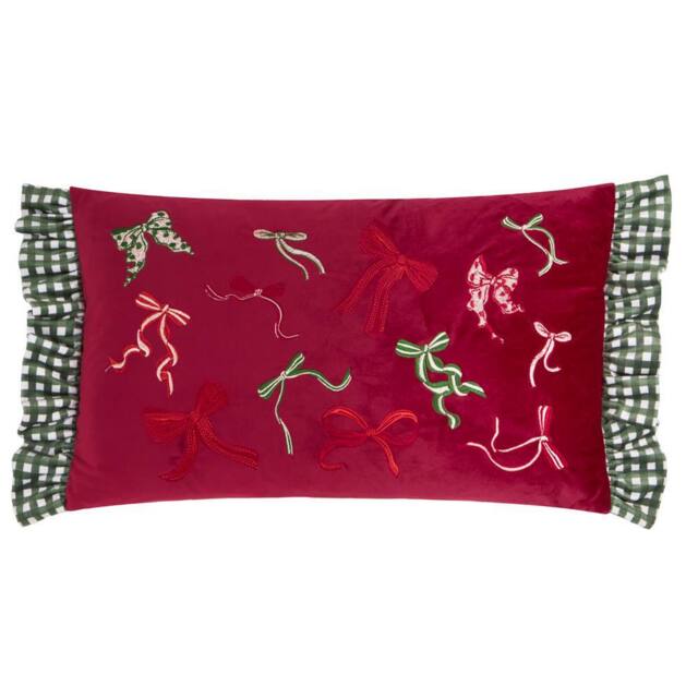 Furn Ditsy Bows Velvet Cushion in Red - Size: 30 cm x 50 cm - image 1