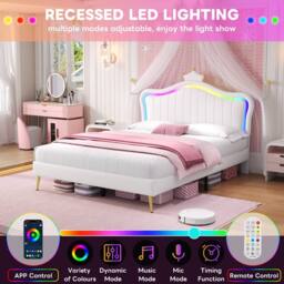 ModernLuxe Upholstered double bed with adjustable LED crown headboard in White - thumbnail 6