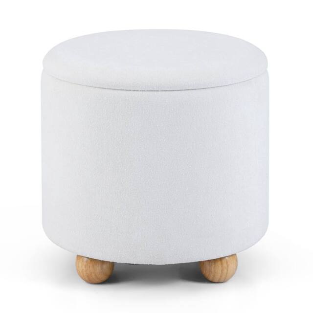 Costway Round Storage Ottoman 45 CM Chenille Fabric Footrest Stool in White - image 1